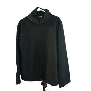 Zara Black Fleece Cowl Neck Pullover Sweatshirt Ribbon Tie Hem Women’s Small EUC